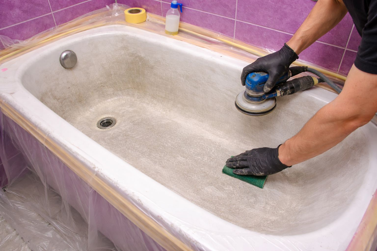 Подготовка акриловой ванны к реставрации